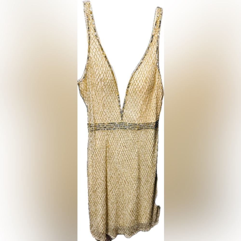 Primavera tres Jolie gold hand beaded gown new size 16